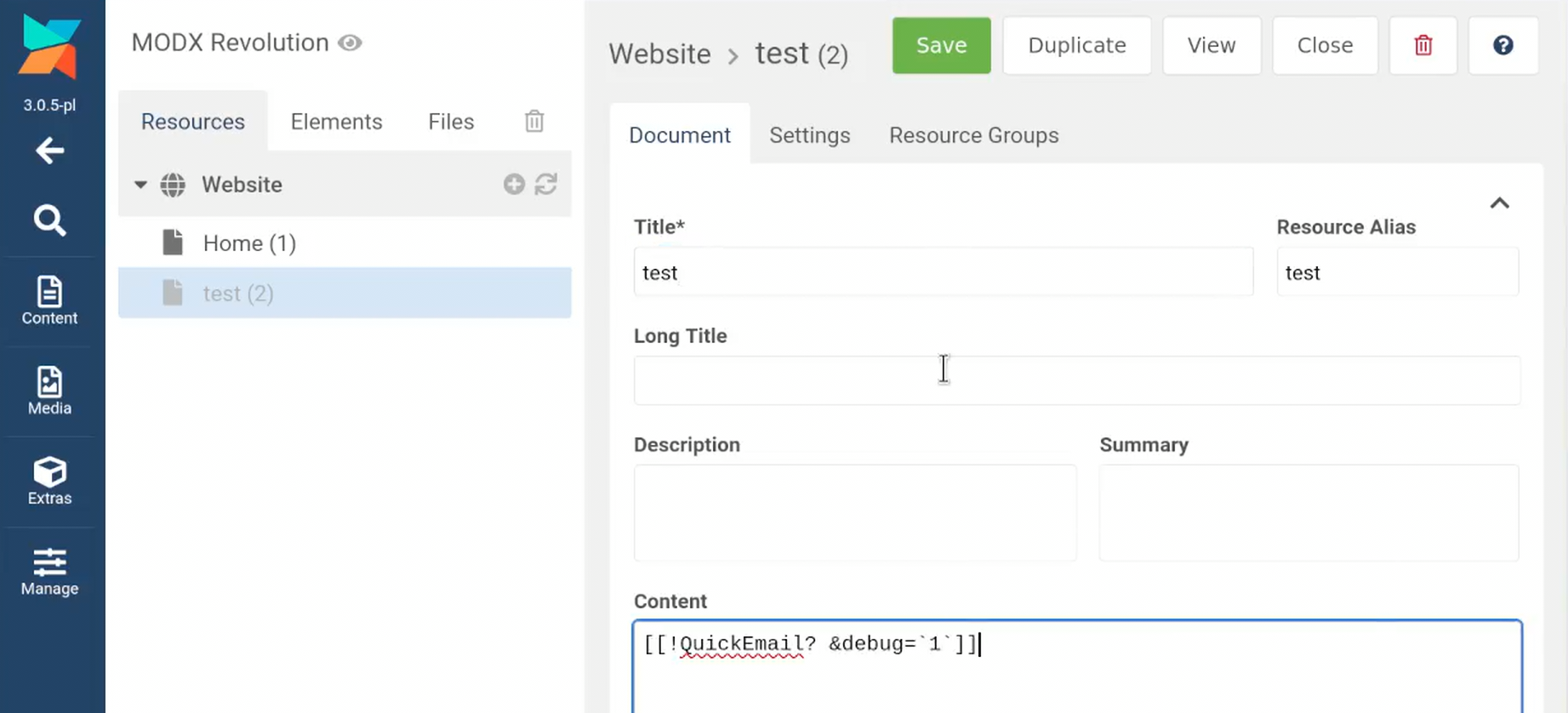 Setup a test page for QuickEmail.